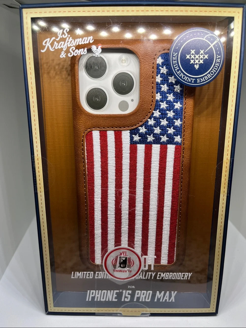 Patriot iPhone 15 Pro Max Case - Brown with American Flag